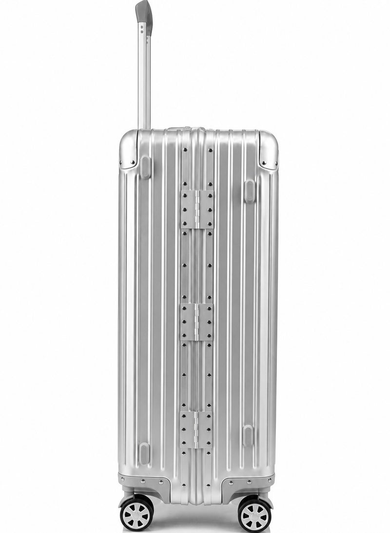 100% Genuine Full Aluminum Travel Suitcase featuring a premium aluminum shell, 360° dual spinner wheels, secure safety lock, telescopic handle, available in 20-inch and 28-inch sizes, offered in multiple colors, and includes a free silicone protective cover as a complimentary gift. - Image 5