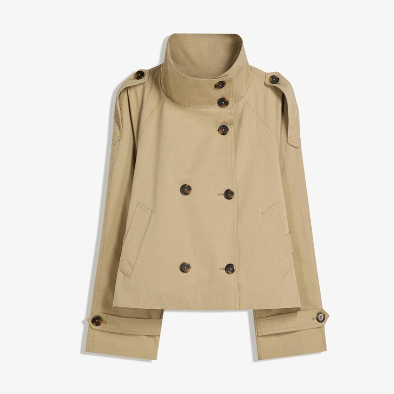 Maohao Women's Cropped Trench Coat Double Breasted Short Jacket High Collar Fall Winter Coats Trendy Outfit with Belt(Khaki,M) - Image 5