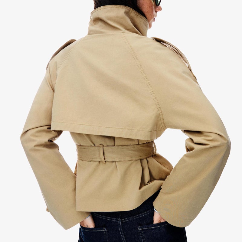 Maohao Women's Cropped Trench Coat Double Breasted Short Jacket High Collar Fall Winter Coats Trendy Outfit with Belt(Khaki,M) - Image 3