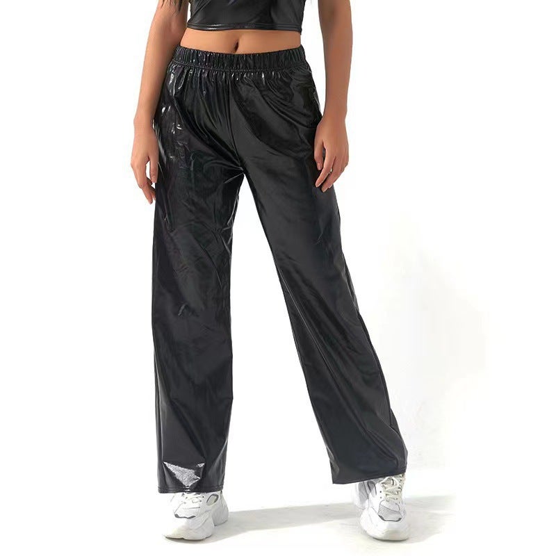 25 Casual Pants For Men And Women, Gold Patent Leather Street Hip-Hop Party Iridescent Long Pants, Loose Pants - Image 4