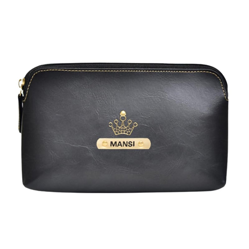 Your Gift Studio Personalized Classy Leather Travel Pouch  Customized Multipurpose Pouch with Name  Charm Black - Image 1