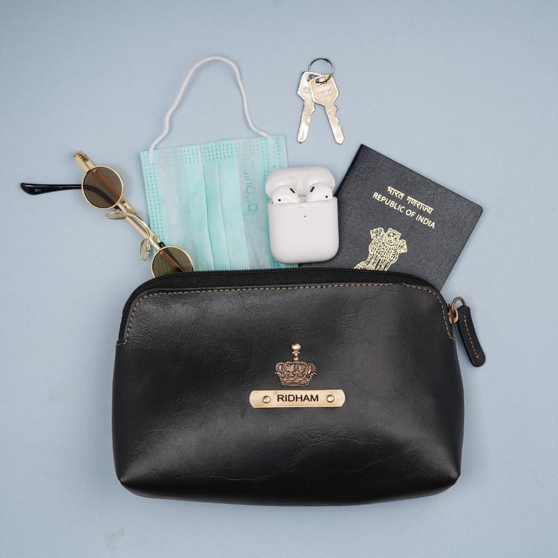 Your Gift Studio Personalized Classy Leather Travel Pouch  Customized Multipurpose Pouch with Name  Charm Black - Image 2