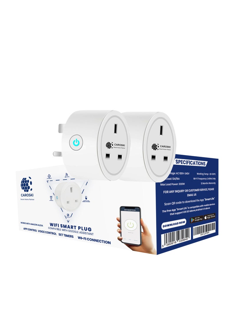 CAROSKI - Wifi Smart Plug Smart Socket for Smart Home Compatible with Voice Assistant Alexa and Google Home comes with Remote and Voice Control Pack of 2 - Image 1