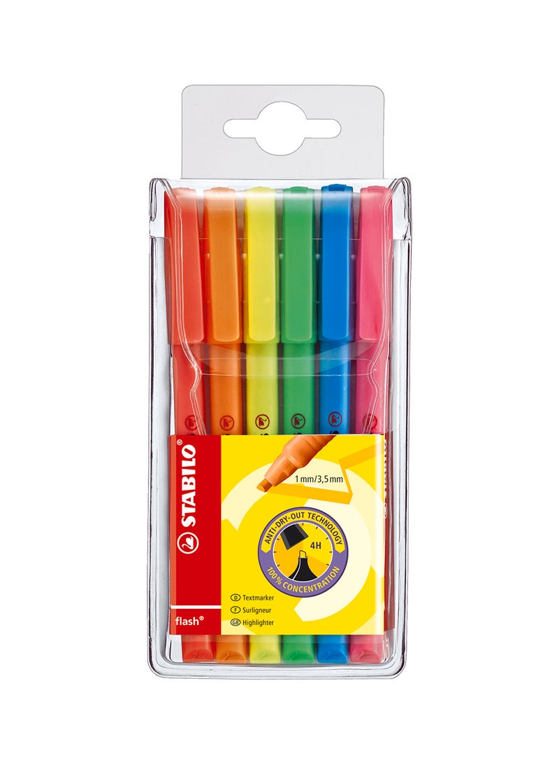 STABILO Highlighter Flash Wallet of 6 Assorted Colours , for Journal Planner , Drawing illustrations , Note Taking  - Image 1