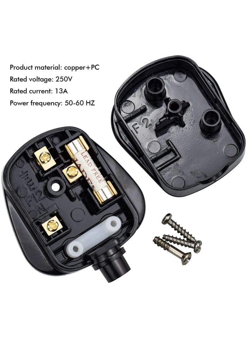 3 Pin UK Plug 13A Fused 250V Mains Plugs, UK Mains Plug for 13A 250V Black 3 Pin Plug 50-60 Hz (2Pcs) - Image 2