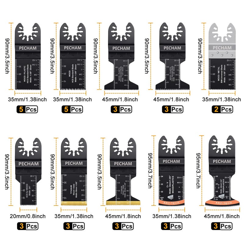 PECHAM Oscillating Tool Blade, 37PCS Universal Wood Metal Oscillating Multitool Quick Release Saw Blades Fit Porter Cable Black & Decker Rockwell Ridgid Ryobi Milwaukee DeWalt Chicago Craftsman - Image 5