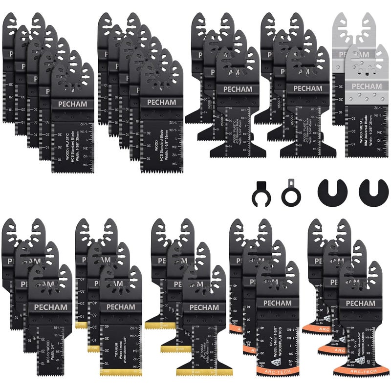 PECHAM Oscillating Tool Blade, 37PCS Universal Wood Metal Oscillating Multitool Quick Release Saw Blades Fit Porter Cable Black & Decker Rockwell Ridgid Ryobi Milwaukee DeWalt Chicago Craftsman - Image 1