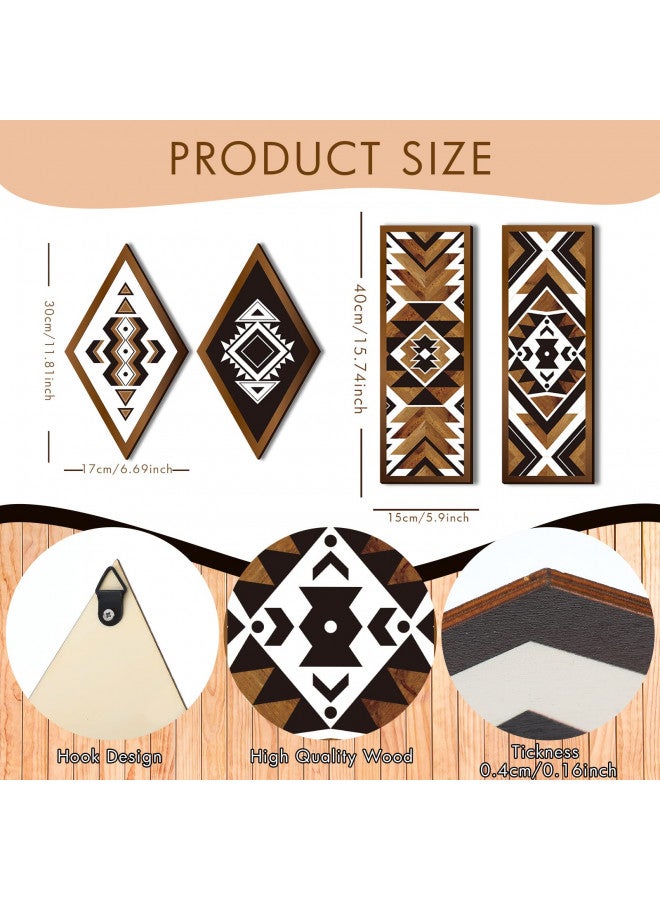 Tatuo Tatuo 6 Pcs Farmhouse Southwest Home Wall Decor Frame Wall Hanging Boho Modern Abstract Art Prints Wooden Decorations for Bedroom Bathroom Apartment Mexican Farmhouse Wall Decor(Rhombus, Rectangle)  - Image 1