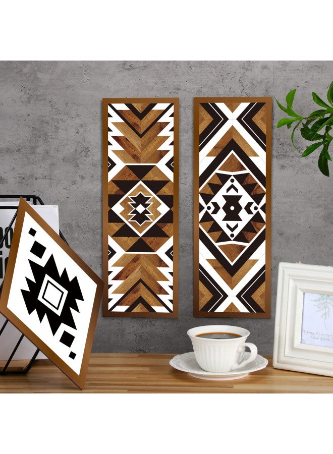 Tatuo Tatuo 6 Pcs Farmhouse Southwest Home Wall Decor Frame Wall Hanging Boho Modern Abstract Art Prints Wooden Decorations for Bedroom Bathroom Apartment Mexican Farmhouse Wall Decor(Rhombus, Rectangle)  - Image 2