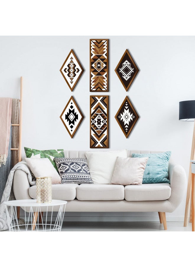 Tatuo Tatuo 6 Pcs Farmhouse Southwest Home Wall Decor Frame Wall Hanging Boho Modern Abstract Art Prints Wooden Decorations for Bedroom Bathroom Apartment Mexican Farmhouse Wall Decor(Rhombus, Rectangle)  - Image 3