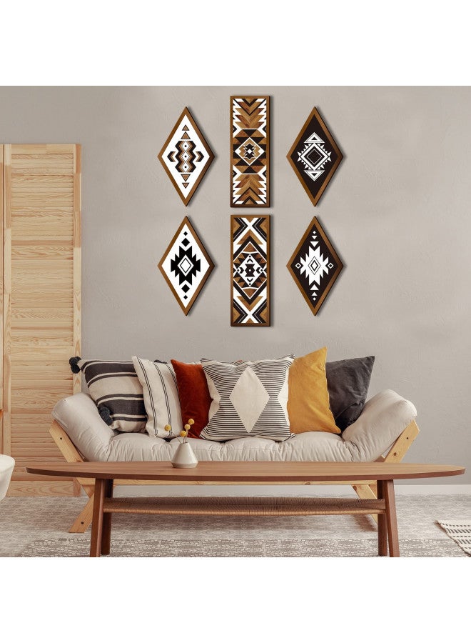 Tatuo Tatuo 6 Pcs Farmhouse Southwest Home Wall Decor Frame Wall Hanging Boho Modern Abstract Art Prints Wooden Decorations for Bedroom Bathroom Apartment Mexican Farmhouse Wall Decor(Rhombus, Rectangle)  - Image 4