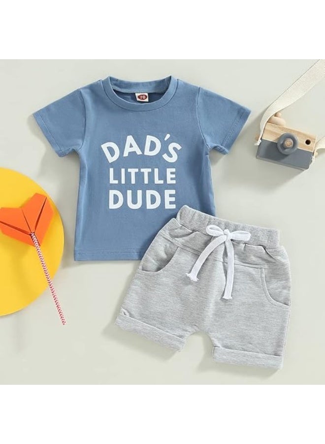 DOOKOO Boy Baby Clothes Dad's Little Dude Short Sleeve Shirts and Drawstring Shorts Toddler Summer Cute Outfit - Image 1