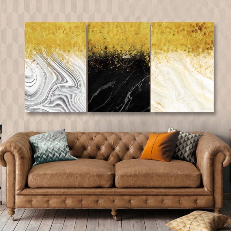 ماركتنا ثلاث لوحات قماشية فخمة بتصميم مودرن مع برواز مجوف مقاس (150×70) ثلاث قطع - Image 1