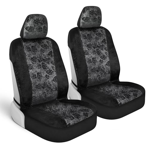 BDK Black Maui Car Seat Covers for Front Seats 2 Pack Tropical Pattern with Matching Headrest Sideless Design for Easy Installation Fits Most Car Truck Van and SUV - Image 1