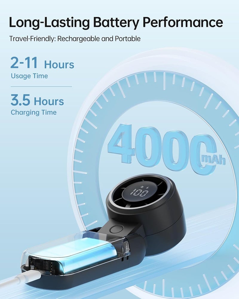 TriPole Portable Handheld Turbo Fan with LED Display, 4000mAh Battery Operated Mini Rechargeable Personal Fan, 5 Speeds, Foldable for Desk & Neck, High Power Cooling Fans for Outdoor Travel Vacation - Image 5