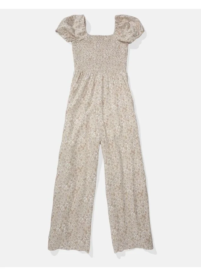 American Eagle AE Smocked Puff Sleeve Jumpsuit