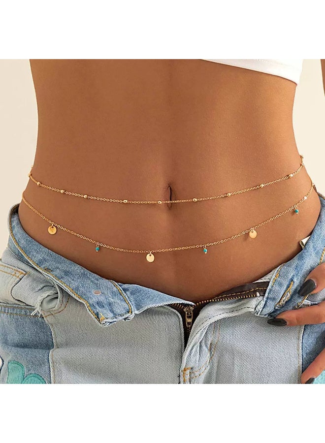 Round piece turquoise style gold body chain waist chain for women