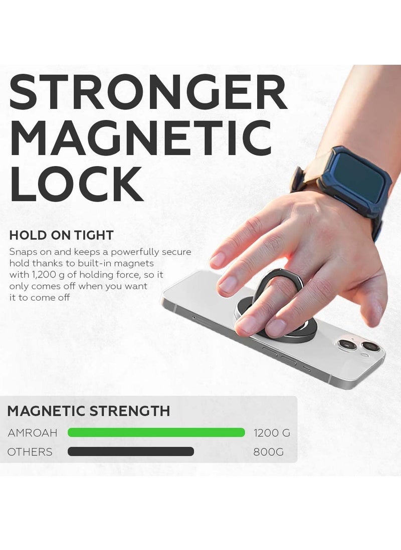 AMROAH - Magnetic Metal Phone Ring Grip Holder for MagSafe, Magnetic Phone Grip Stand Holder Removable Adjustable for Finger Compatible Cell Phone Apple iPhone 16 15 14 13 12 11 Pro Max Samsung Galaxy Xiaomi Me - Image 1