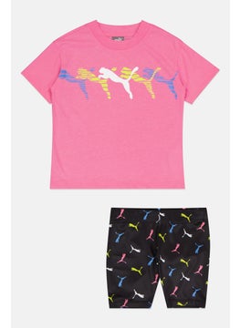 PUMA Kids Girl 2 Piece Sportswear Fit Brand Logo T-Shirt And Short Set, Pink/Black  - Image 1