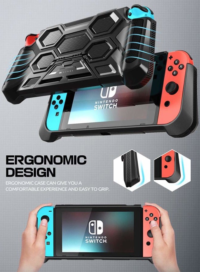 Mumba Protective Case for Nintendo Switch, [Battle Series] Heavy Duty Grip Cover for Nintendo Switch Console with Comfort Padded Hand Grips and Kickstand (Black) - Image 4