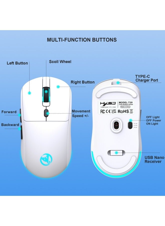 عام T20 الماوس اللاسلكي المدمج في 650 ماه بطارية قابلة للشحن ، قابلة للشحن 2.4G الماوس اللاسلكي الأبيض - Image 4