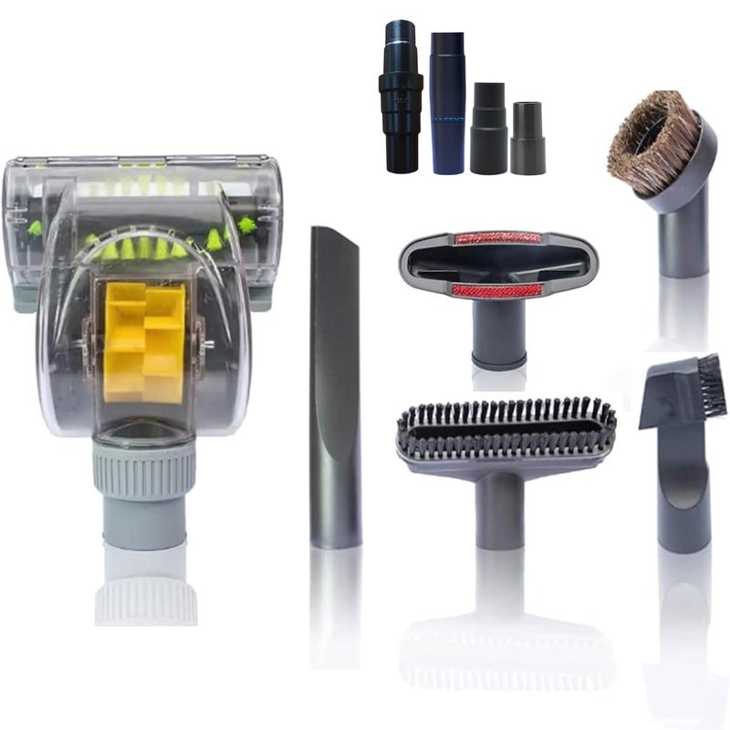 VACEXT مجموعة تنظيف المنزل ملحقات مكنسة كهربائية فرشاة توربو للأثاث المدفوع بالهواء ملحقات الحيوانات الأليفة رأس دوار مع محول ملحقات مكنسة كهربائية 35 مم إلى 32 مم لشركة شارك وميلي