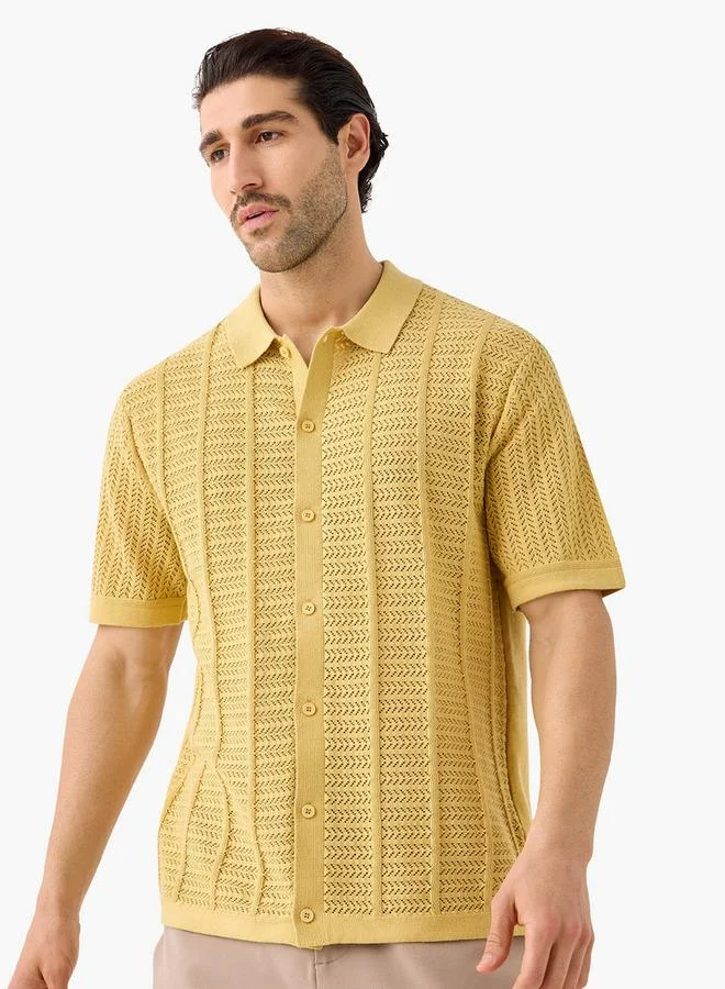 Iconic Iconic Textured Shirt with Collar and Short Sleeves