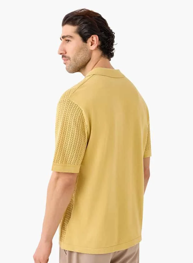 Iconic Iconic Textured Shirt with Collar and Short Sleeves
