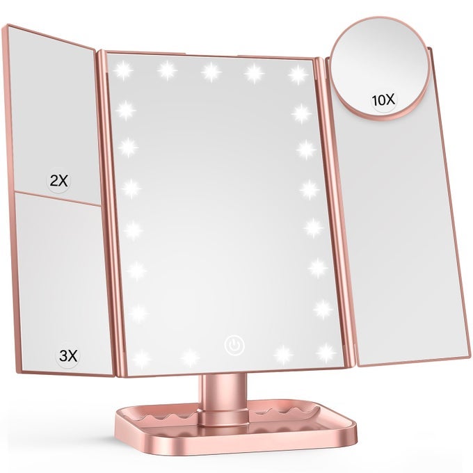 MAKEUP MIRROR 10X 3X 2X MAGNIFICATION LIGHTED MAKEUP MIRROR TOUCH CONTROL DUAL POWER SUPPLY PORTABLE LED MIRROR WOMEN GIFT ROSE GOLD