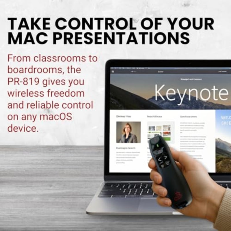 جهاز Powerpoint وKeynote Presentation اللاسلكي جهاز الفرس عن بعد PR-819 لاجتماعات المكتب، بلاستيك ABS، أسود، نطاق 100 متر والتوصيل والتشغيل - Image 5
