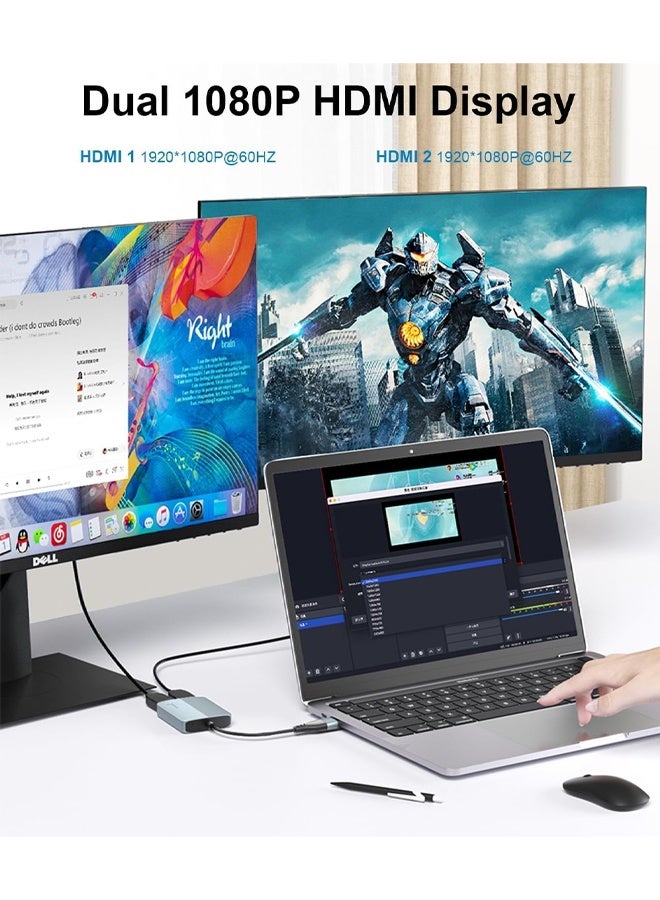DUNISO Updated USB 3.0 to Dual HDMI Adapter for Mac and Windows, 1080p Dual Monitor Splitter, Extended Display with Three Separate Screens，USB C to HDMI Adapter for Two Monitors  - Image 5