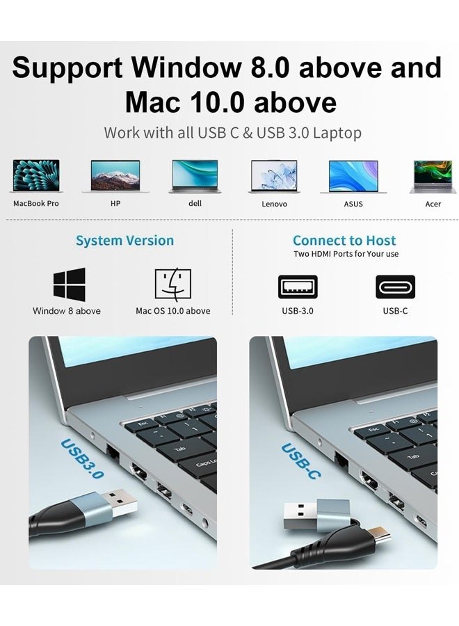 DUNISO Updated USB 3.0 to Dual HDMI Adapter for Mac and Windows, 1080p Dual Monitor Splitter, Extended Display with Three Separate Screens，USB C to HDMI Adapter for Two Monitors  - Image 4