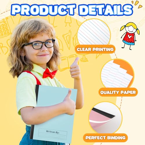 Henoyso دفتر ملاحظات أساسي هينويزو 6 قطع K-2 بالجملة 9.75" × 7.50" 60 صفحة دفتر كتابة للأطفال مسطرة عريضة دفتر روضة الأطفال لممارسة الكتابة مستلزمات العودة إلى المدرسة (ألوان زاهية) - Image 4