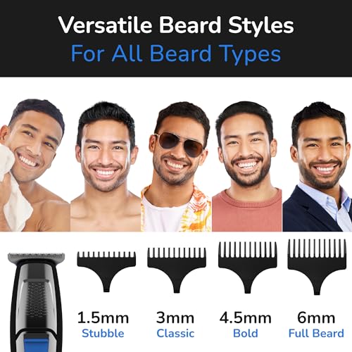 Caresmith Crew T-Blade Beard Trimmer for Men Rechargeable | Solid Steel Blade Beard Shaper | LED Battery Display | 2 Hrs Battery Life | 7000 RPM Motor Hair Trimmer Men | 4 Combs & Carry Pouch | Shaver for Men - Image 5