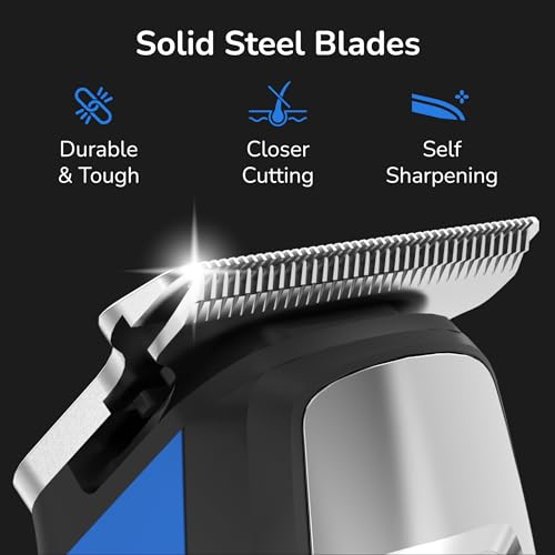 Caresmith Crew T-Blade Beard Trimmer for Men Rechargeable | Solid Steel Blade Beard Shaper | LED Battery Display | 2 Hrs Battery Life | 7000 RPM Motor Hair Trimmer Men | 4 Combs & Carry Pouch | Shaver for Men - Image 3