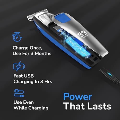 Caresmith Crew T-Blade Beard Trimmer for Men Rechargeable | Solid Steel Blade Beard Shaper | LED Battery Display | 2 Hrs Battery Life | 7000 RPM Motor Hair Trimmer Men | 4 Combs & Carry Pouch | Shaver for Men - Image 4