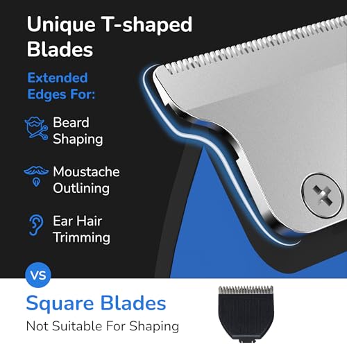 Caresmith Crew T-Blade Beard Trimmer for Men Rechargeable | Solid Steel Blade Beard Shaper | LED Battery Display | 2 Hrs Battery Life | 7000 RPM Motor Hair Trimmer Men | 4 Combs & Carry Pouch | Shaver for Men - Image 2