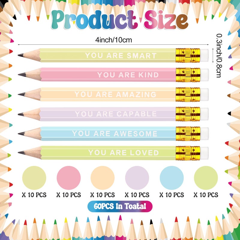 Youdaju 60Pcs Mini Pencils Bulk Inspirational Golf Pencils 4.1inch Short Woodden Pen-cils with Eraser for Kids Student Teacher Office Supplies - Image 2