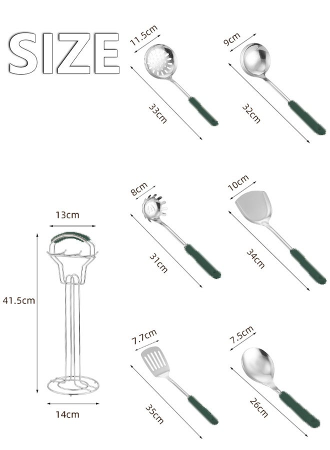 تركيبة أدوات الطبخ السبعة قطع للمطبخ باللون الفضي والأخضر - Image 4