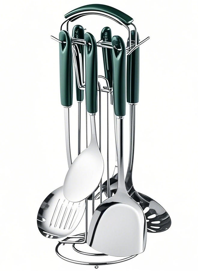 تركيبة أدوات الطبخ السبعة قطع للمطبخ باللون الفضي والأخضر - Image 2