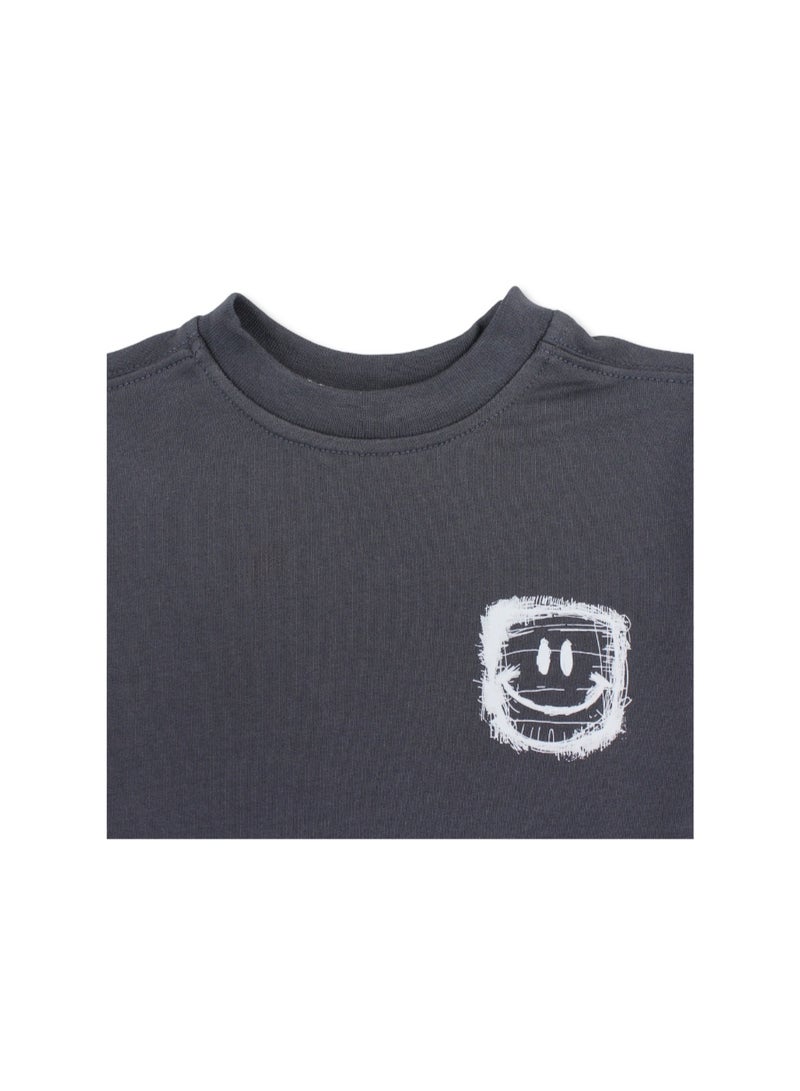 Berceau Baby Boys Cotton T-Shirt – Dark Grey with Smile Face Print - Image 3