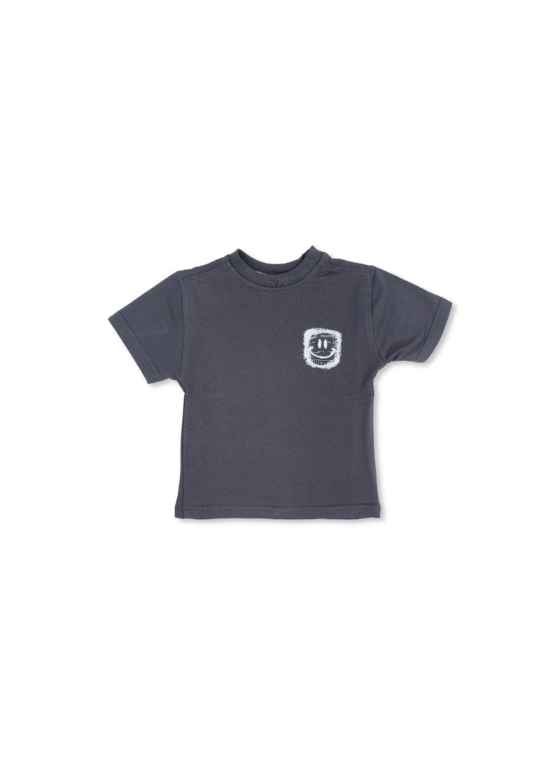 Berceau Baby Boys Cotton T-Shirt – Dark Grey with Smile Face Print - Image 1