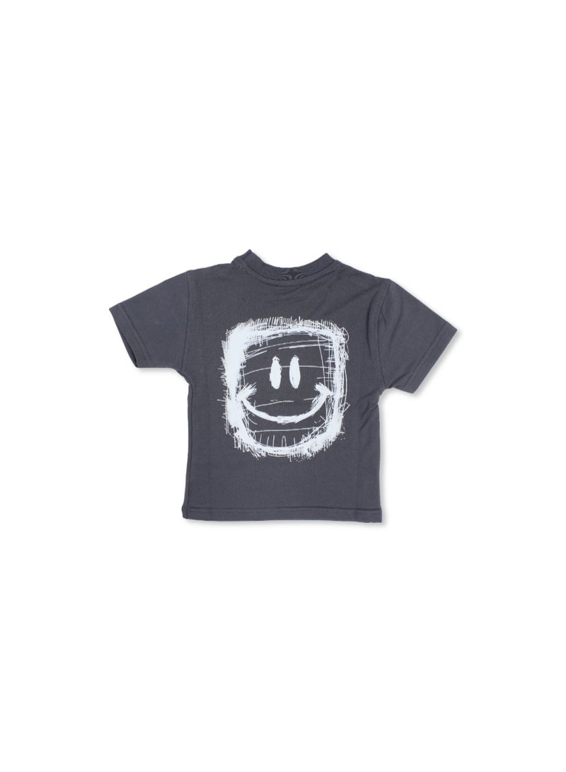 Berceau Baby Boys Cotton T-Shirt – Dark Grey with Smile Face Print - Image 2