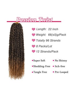 Leeven 8 Packs Pretwisted Passion Twist Crochet Hair 22 Inch 12 Strands/Pack Ombre Color Hair For Passion Twist Braiding Curly Ends Hair Extensions T27  - Image 2