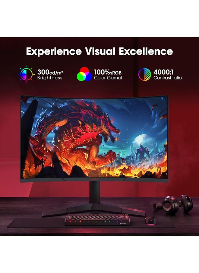 KOORUI - 27-Inch Curved Gaming Monitor 1500R QHD 2560 x 1440,Up to 180Hz Refresh Rate, 1ms Response Time, sRGB 100% Color Gamut, DCI-P3 90%, 4000: 1 Static Contrast, 1.07 billion (8+FRC) Maximum Color, Audio Interface, Tilt Adjustable, DisplayPort and HDMI, VESA Compatible, Eye Protection, Crosshair, Timer, Free-sync, G-sync Compatible | 27E6QCA - Image 1
