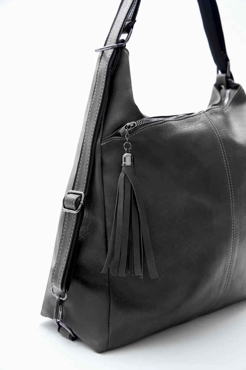 Wecre8 Black Slouchy Tassel Shoulder Bag