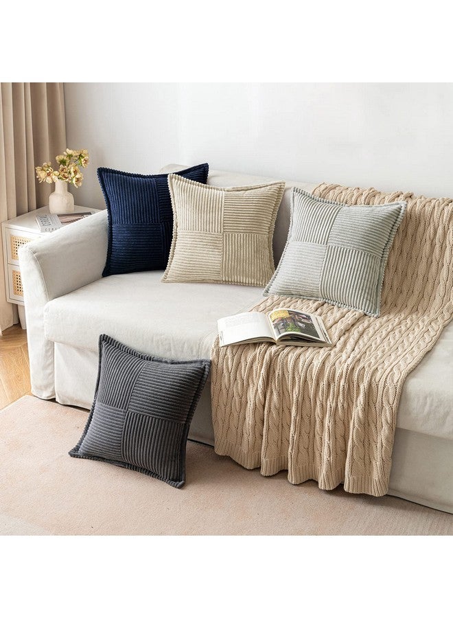 MIULEE MIULEE Cream Corduroy Pillow Covers with Splicing Set of 2 Super Soft Couch Pillow Covers Broadside Striped Decorative Textured Throw Pillows for Spring Cushion Bed Livingroom 18x18 inch - Image 4