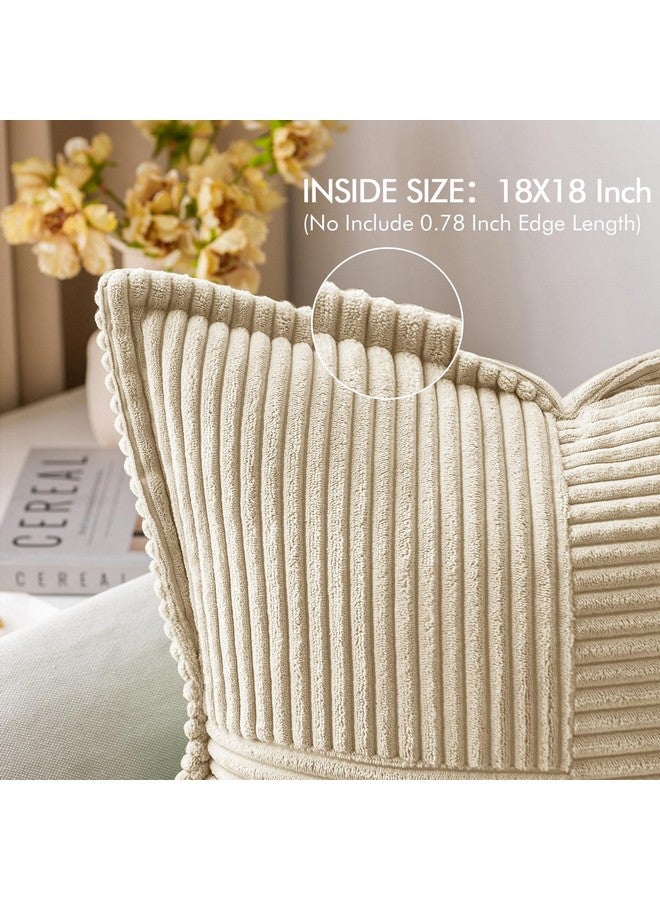 MIULEE MIULEE Cream Corduroy Pillow Covers with Splicing Set of 2 Super Soft Couch Pillow Covers Broadside Striped Decorative Textured Throw Pillows for Spring Cushion Bed Livingroom 18x18 inch - Image 2