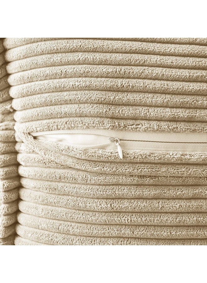 MIULEE MIULEE Cream Corduroy Pillow Covers with Splicing Set of 2 Super Soft Couch Pillow Covers Broadside Striped Decorative Textured Throw Pillows for Spring Cushion Bed Livingroom 18x18 inch - Image 3