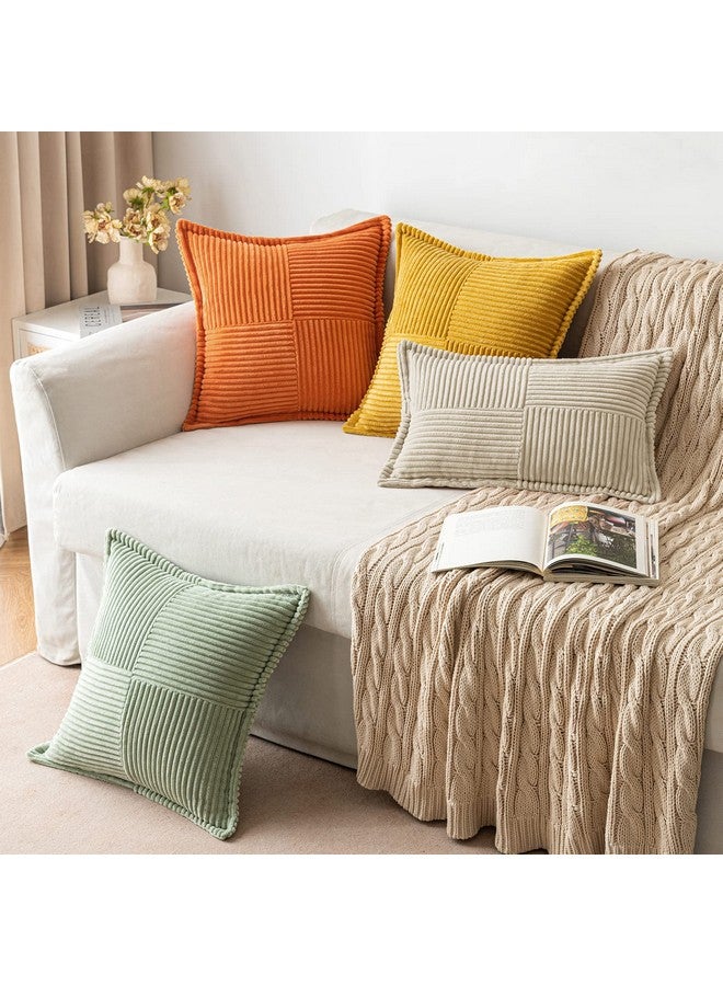 MIULEE MIULEE Cream Corduroy Pillow Covers with Splicing Set of 2 Super Soft Couch Pillow Covers Broadside Striped Decorative Textured Throw Pillows for Spring Cushion Bed Livingroom 18x18 inch - Image 5